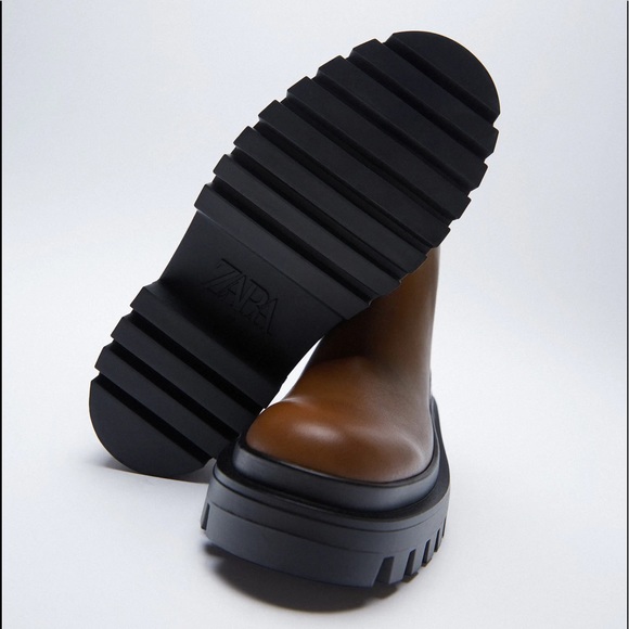 Zara LOW HEELED LUG SOLE LEATHER ANKLE BOOTS 7.5/38 NEW - Picture 10 of 14